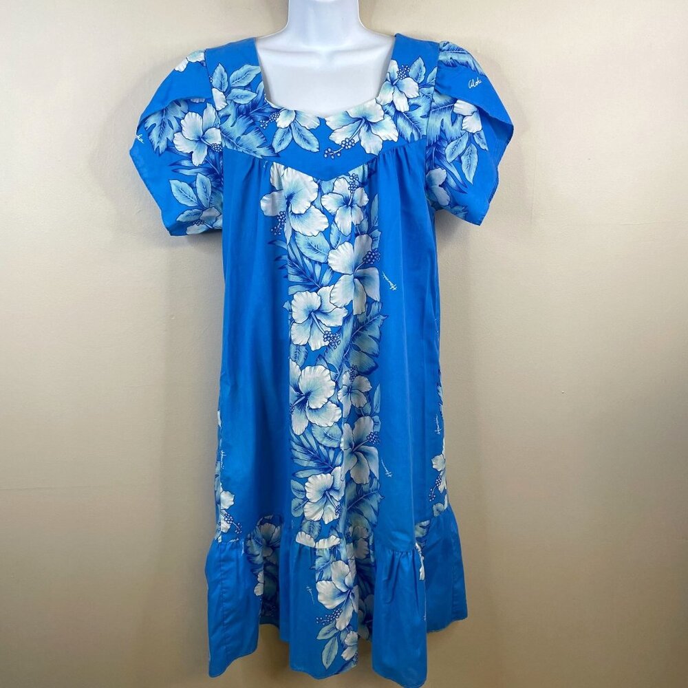 Kalena Fashions Vintage Hawaiian Dress L Floral Hibiscus Muumuu Tropical Aloha
